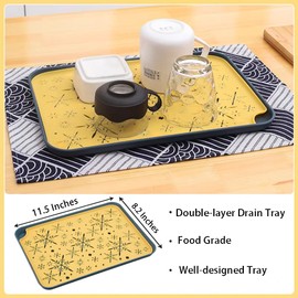 Ouliget 2-Tier Drain Tray,Plastic Tea Coffee Tray,Dish Drying Pad for Kitchen Counter,Fruit Bowl Rack Drainage Water Drip,Bathroom Accessories Pad Holder,11.5'' x 8.2” (Yellow, 11.5 Inches)