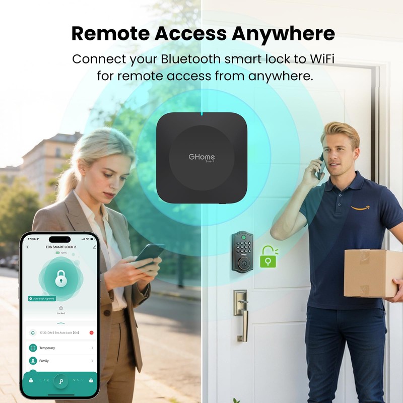 GHome Smart G2B WiFi Gateway for Bluetooth Smart Locks, Compatible