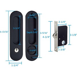 Pocket Door Lock Hardware with Key, Sliding Door Lock Invisible Recessed Handle Latch Pocket Door Lock for Bedroom, Kitchen, Barn Door (Black)