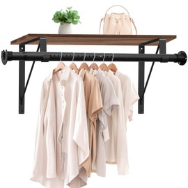 Anndason 1.3 Inches Closet Rod, 17 to 87 Inch Closet Rods Heavy Duty Closet Rod Adjustable Closet Rod Closet Rods for Hanging Clothes and Heavy Duty Clost Rod Bracket Closet Rod Support (Black)