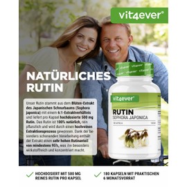 Rutin 500 mg - 180 Capsules (6 Month Supply) - Premium: 95% Real Rutin from Natural Sophora Japan Extract - High Dose - No Additives - Vegan