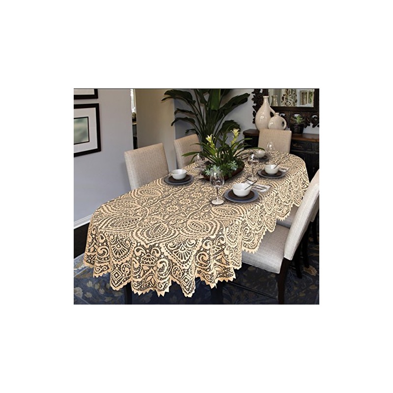 MforStyle Lace Large Tablecloth Oval OR Round White OR Beige