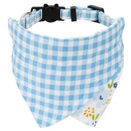 Gyapet Cat Collar with Bandana Detachable Tie Scarf Two-Sided Floral Flower Plaid Bell Safety 7-11in Blue