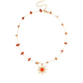MINACHI Boho Sunburst Carnelian Choker Necklace, A Fiery Symbol of Strength and Vitality, Jewelry Gift for Women