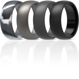 ThunderFit Mens Silicone Rings Wedding Bands, Classic & Striped Style 8.7 mm Wide 2.5mm Thick - 4 Pack