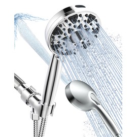 BOWGER Shower Head with Handheld High Pressure Multi-Function 7 modes, Built-in Power Wash to Clear Tub, Tile & Pets, 5” High Flow Hand Held Rain Showerhead with Extra Long Hose and Adjustable Bracket