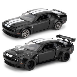 BGHSCA 1:36 Take Apart Assembled Car Model for 2022 Dodge Challenger SRT Hellcat Diecast Toy, DIY Zinc Alloy Vehicle Toy Kit Educational Building Blocks Toys Cars Birthday Gift for Children (Black)