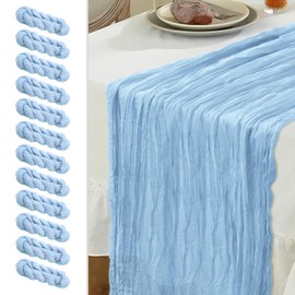 Le courant 12pcs 10Ft Cheesecloth Table Runner, Rustic Boho Gauze Cheese Cloth Runner Table Runner for Weddings Bridal Baby Shower Birthday Holiday Parties Home Decor, Baby Blue