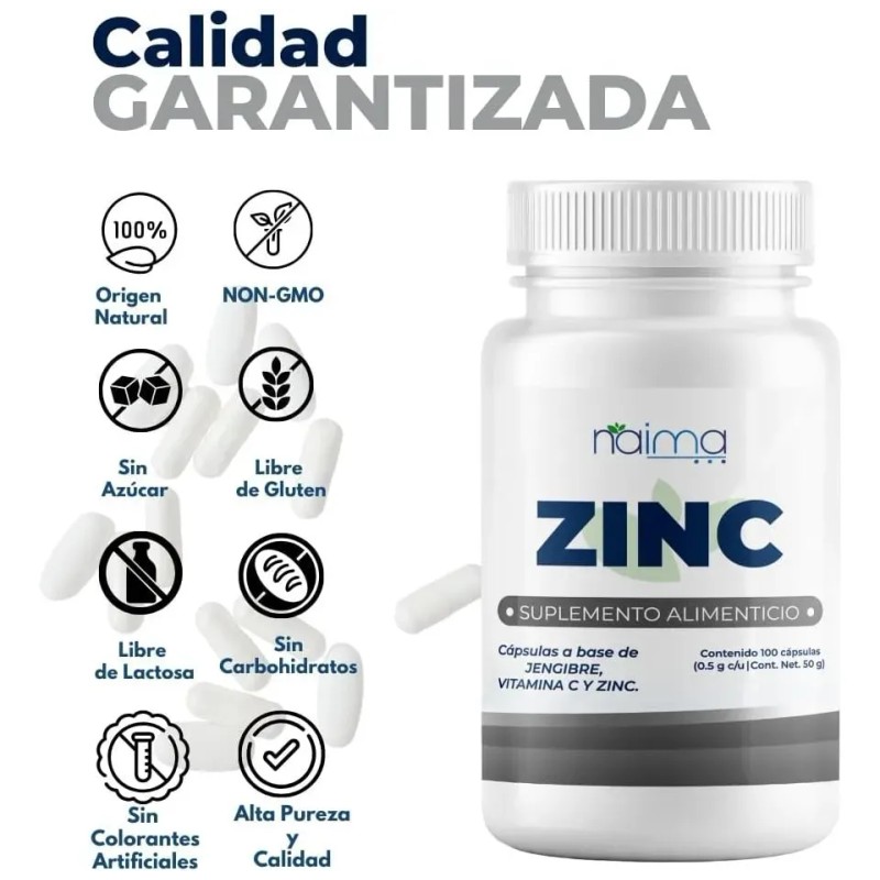 Naíma Zinc 500mg Vitamina Jengibre 100 Cápsulas Gluten