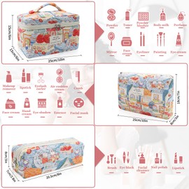 3pc Makeup Bag Set, Quilted Makeup Bag Set, Large Floral Cosmetic Bag for Women, Cute Cotton Makeup Bags, Flower Travel Toiletry Organizer Bag (Rabbit Print)