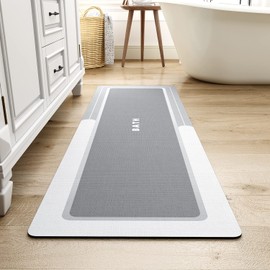 MontVoo-Bath Mat Rug Runner Long Bathroom Mat Rug Non Slip Super Absorbent Stain Resistant Quick Dry Thin Bathroom Rug Fit Under Door-Bath Mats for Bathroom Floor Bathtub Vanity-Bathmat 17"x59" Grey