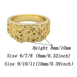 14K Gold Plated Rings For Men,Gold Nugget Rings For Men/Women, Vintage Square Mens Pinky Rings (7)