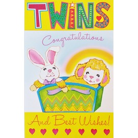 TWINS - Congratulations and Best Wishes Baby Birth Greeting Card -"Double the Love and Double the Joy!"