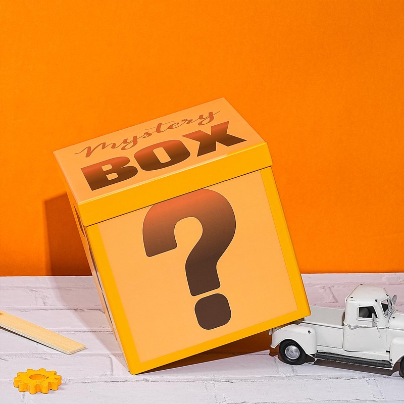 Mystery Gift Box with Lid, Fun Orange Question Mark Design,