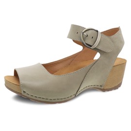 Dansko Tiana Slip-On Platform Sandal for Women – Cushioned, Contoured Footbed for All-Day Comfort and Support – Hook & Loop Strap with Buckle Detail – Lightweight Rubber Outsole Khaki 6.5-7 M US