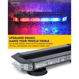 LUMENIX Rooftop Strobe Beacon Lights Bar Red Blue LED Emergency Police Traffic Lightbar with Heavy-Duty Magnetic Base Safety Warning Flashing Cop Light for Trucks First Responder Vehicles Patrol