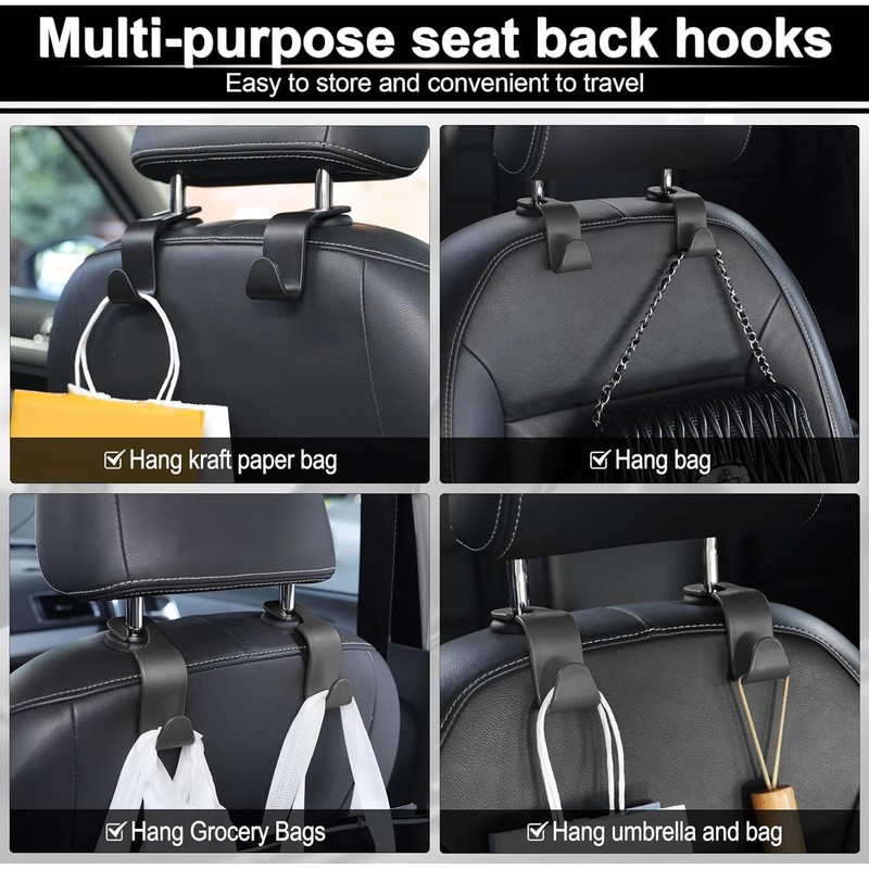 TCOTBE Black Car Back Seat Headrest Hooks, Car Seat Organizer