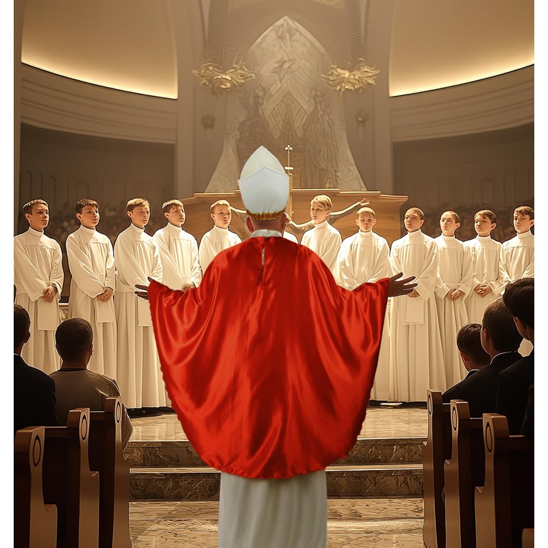 MCJC Catholic Bishop Costume, Red and White Papal Robe with