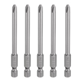 sourcing map 5pcs #2 Phillips Screwdriver Bit PH2 1/4" Hex Shank 3.15" (80mm) Long Magnetic S2 Steel Industrial Grade Screw Driver Bit Cross Head Electric Drill Bits 0.197" (5mm) Rod