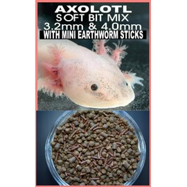 AQUATICBLENDEDFOODS ABF Gourmet Axolotl Soft Food Pellet Mix 3.2mm & 4.0mm & Mini Earthworm Sticks - ABF103 (Earthworm, 8oz) -Heat Sealed for Freshness - 24HR Ship