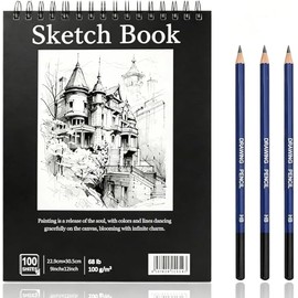 Cuaderno de Dibujo 9 x 12 Pulgadas con 3 Lápices HB, Sketchbook Encuadernado en Espiral, 100 Hojas de Papel Beige 68 lb/100 g/m², Libreta de Dibujo y 