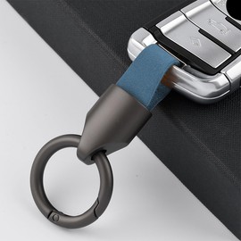 Adunsiaoto Car Keyring, Men's Leather Key Fob, Leather Car Key Ring Clips, Zinc Alloy Buckle Key Pendant Holder (Blue)