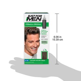 Just For Men Tinte colorante para hombre en shampoo, castaño oscuro medio H40, ideal para cubrir 100% de las canas, 66ml