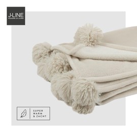 J-Line Cuddly Blanket with Pompoms, Stylish and Modern Bedspread in Beige, Perfect as a Fleece Blanket, Couch Blanket, Sofa Blanket or Bedroom Decoration, 170 x 130 cm