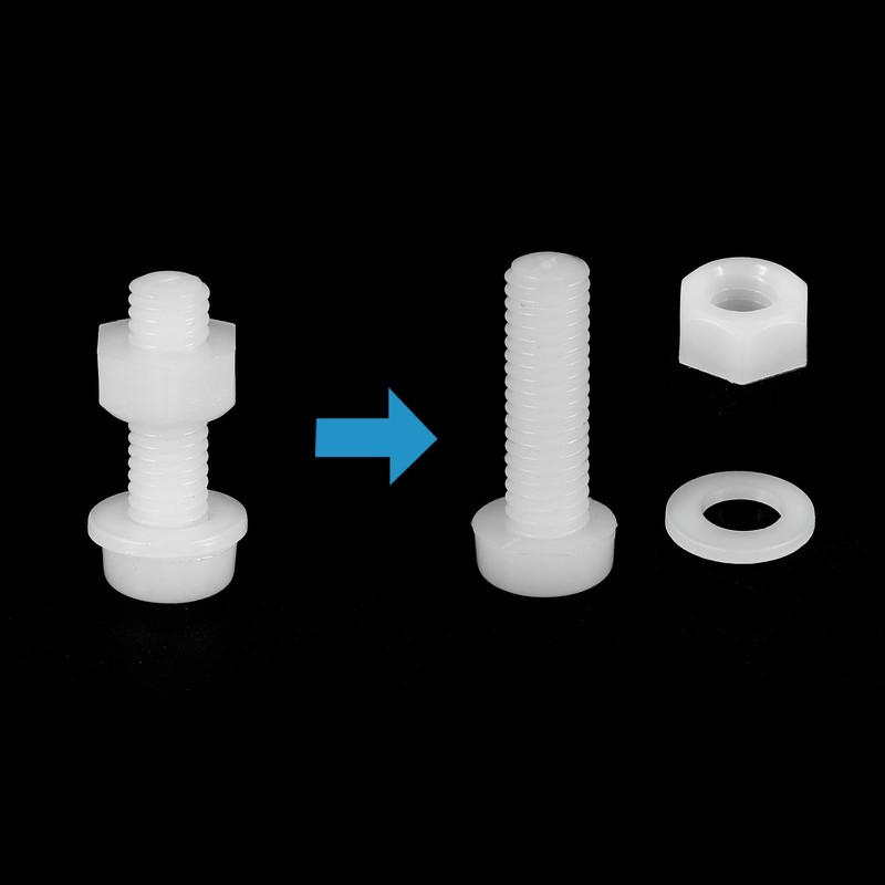 PATIKIL M6x20mm White Nylon Bolts Plastic Nuts Full Thread Head