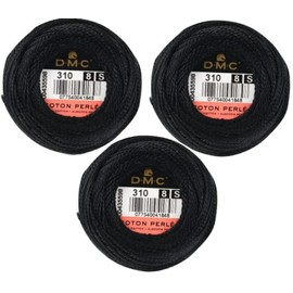 DMC Pearl Cotton Black Thread Balls-3 Packs, Size 8, DMC 116 8-310, 95 Yards,% 100 Cotton, INCELER Bundles