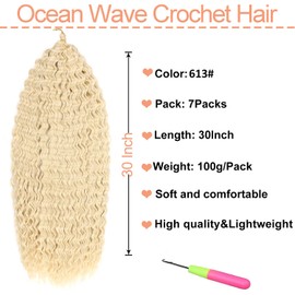 Mscat 30 Inch Ocean Wave 7 Pack Crochet Hair Extexsions Long Blonde Deep Wave Synthetic Hair Curly Braiding Hair for Black Women 613#