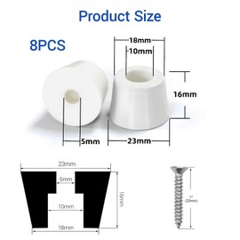 Pack of 8 Rubber Feet, Round Rubber Feet for Garden Furniture with Screws, Non-Slip, Wear-Resistant Furniture Feet for Sofas, Tables and Chairs – Floor Protection Pads(White)