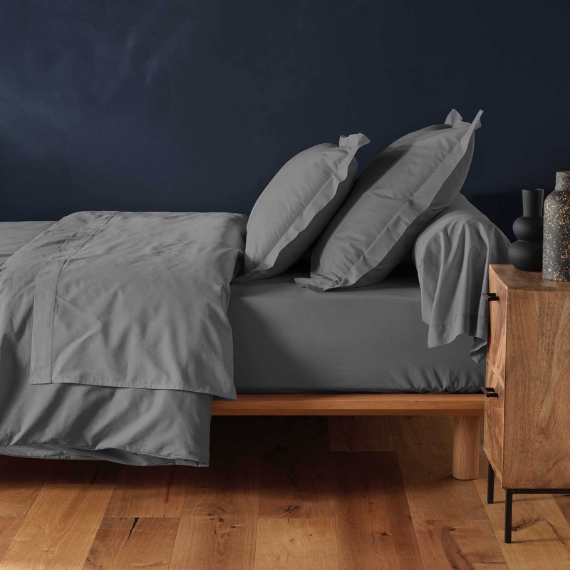 douceur d'intérieur, Fitted Sheet 160 x 200 cm Charcoal Grey