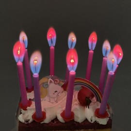 Angel Flames Birthday Candles with Warm Color Flames Happy Birthday Candles for Girls (Red and Purple Flames, 12 per Box, Holders Included)