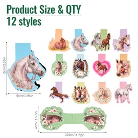 Svalor Magnetische Lesezeichen, 12 Stück Lesezeichen Kinder, Pferd Magnetische Lesezeichen mit Pferdemotiven, Ideal für Schüler, Junge, Mädchen, Buchliebhaber