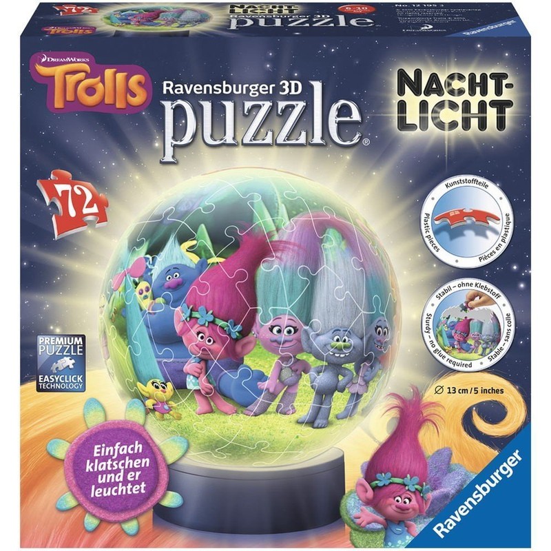 Ravensburger 12195 3 "Trolls Puzzle 3D/Night Light (72-Piece)
