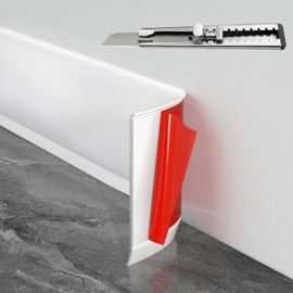 FCSOTSPS Baseboard Trim, 4 Inch(W) x 40 Feet(L) Flexible Baseboard Molding Trim,Self Adhesive Vinyl Baseboard Cove Base,Peel and Stick Wall Base Boards with 1 PCS Utility Knife,White