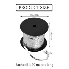 100 Yards Flat Sequin Trim, 6mm Round Sequins String for DIY Sewing Crafts, PVC Sequin Spools Ribbon for Dress Embellished Headband Jewelry Making (Silver)