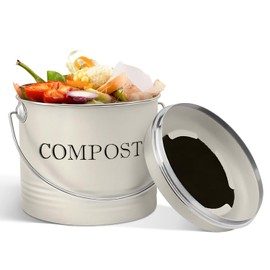 Plexon Countertop Compost Bin Kitchen, Kitchen Compost Bin 1.3 Gallon, Metal Compost Bucket with Lid, Beige