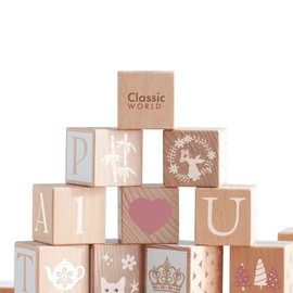 Classic World Wooden Building Blocks Iris Wooden Toy for Children from 18 Months Building Blocks for Boys and Girls with 26 Letters, Numbers and Various Patterns