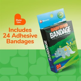 BioSwiss Bandages, Baby Dino Shaped Self Adhesive Bandage Set, Latex Free, Sterile Wound Care, 24 Count