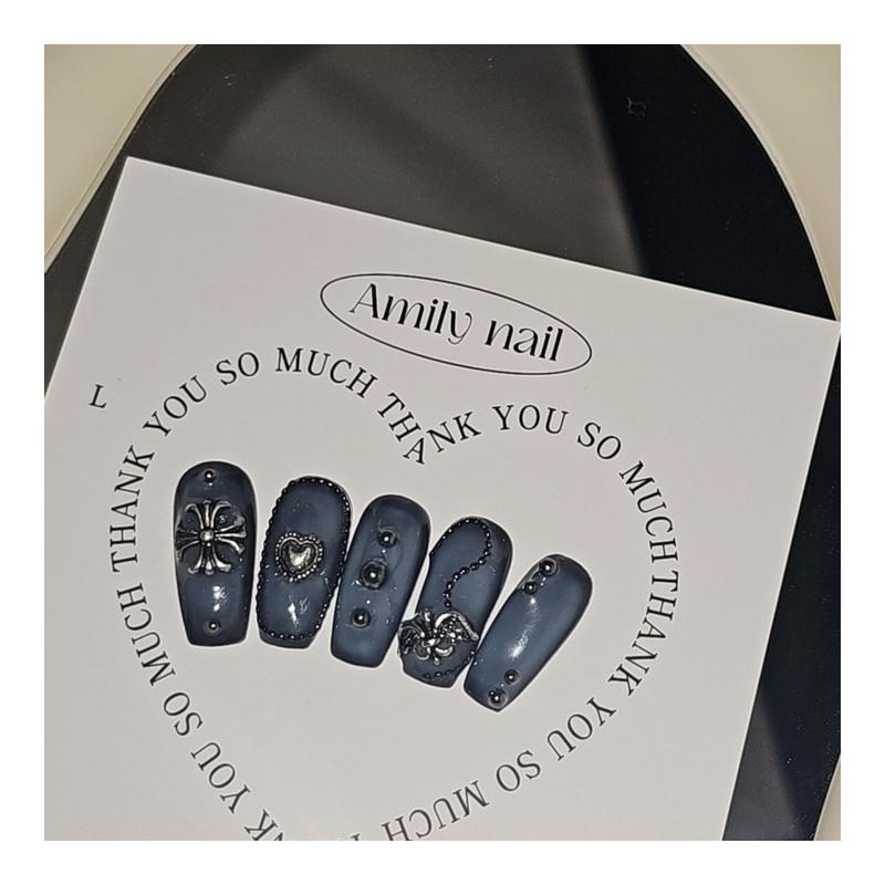Black Chrome [Handmade Nail Tips] Emily Nail - Short Square