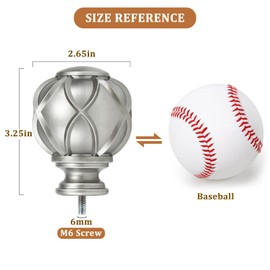 KAMANINA Netted Texture Replacement Finials for 1 or 7/8 Inch Curtain rods, M6 Screw Rod Finials, Antique Silver 2pcs