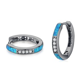 ZIPPICE Opal Earrings Women's 925 Sterling Silver Hoop Earrings Opal Hoop Earrings Small Silver Earrings Zircon Earrings Opal Jewellery Gifts for Women Wife Girls 15 mm, Sterling Silver