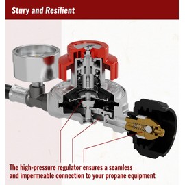 CALPOSE 15FT High Pressure Propane Regulator Hose with Gauge, 0~30PSI Adjustable Propane Tank Regulator, QCC1 & 3/8” Female, Fit for Turkey Fryer，Fish Fryer，Propane Burner，Fire Pit, Forge, and More