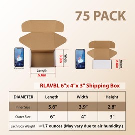 RLAVBL 75 Pack 6x4x3 Small Shipping Boxes, White Corrugated Cardboard Mailer Box for Packing, Mailing, Business