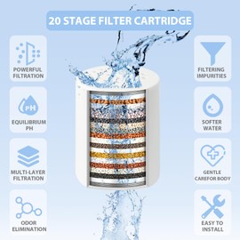 3 Pack Shower Filter Replacement Cartridge, 20 Stage Shower Filter for Hard Water, Compatible with Any Similar Design, Reduces Chemicals & Chlorine, High Output
