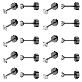 Dochais Stainless Steel Earrings for Men Women 10 Pairs 20G Gold/Black Stud Earrings 2 mm/3 mm/4 mm Zirconia Cartilage Earrings Hypoallergenic Flatback Earrings Piercing, Stainless Steel