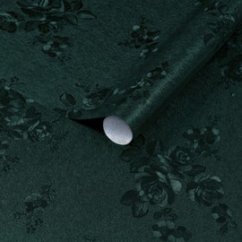 Dimoon 17.7''x78.7'' Green Peel and Stick Wallpaper Gothic Floral Wall Paper Contact Paper Closeout Renter Friendly Modern Self Adhesive Damask Cabinet Vinyl Roll(78.7''x17.7'', Green Floral Textured)