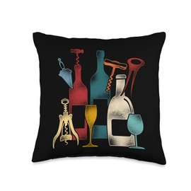 Wine Steward Drinker Lover Waiter Sommelier HS0 Sommelier Drinking Tasting Retro Corkscrew Wine Opener Throw Pillow, 16x16, Multicolor